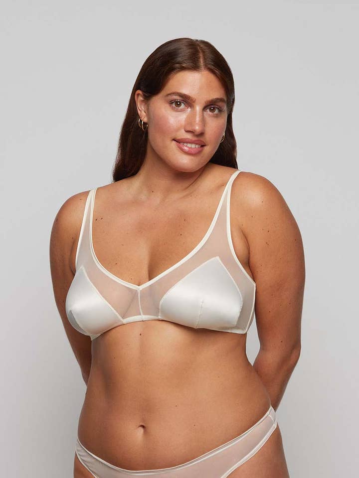 Gea - Soutien-gorge triangle en satin et tulle ivoire pour la vente par Chitè Milano