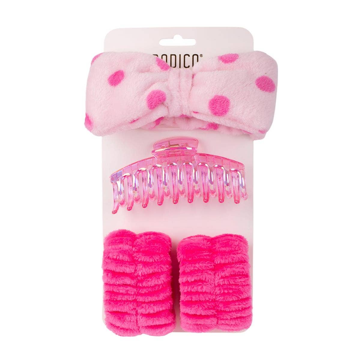 Bodico - Wholesale Spa Headband - Bodico, 4pc Spa Set, pink, headband/claw clip/wristband0