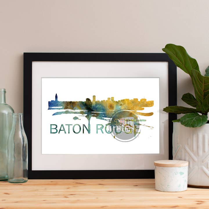 Baton Rouge Acquerello Skyline, Baton Rouge Skyline, Baton Rouge Art, Baton Rouge Poster, Baton Rouge Stampa, Baton Rouge Art, Baton Rouge WCS16 per la vendita all'ingrosso da parte di DreamMachine Prints