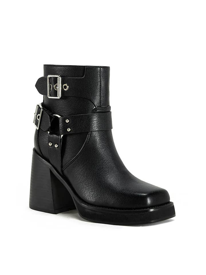 Azalea Wang - Wholesale Booties - Women's - SCOOTER-BLACK HEELED MOTO BOOT