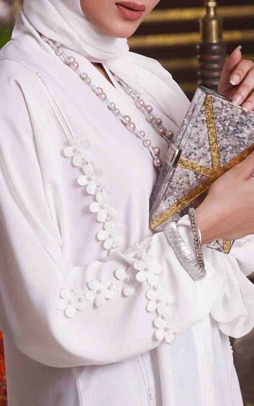 Multi Colored Pearls & Flower Abaya for wholesale on Faire1