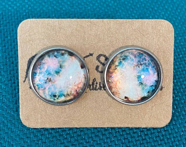 SMA Artistry Creations - Wholesale Stud/Post Earrings - 12mm Galaxy design glass cabochon stud earrings17