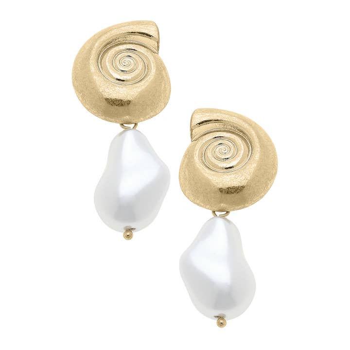 Canvas Style - Wholesale Dangle Earrings - Cordelia Pearl Drop Earrings in Shiny Gold