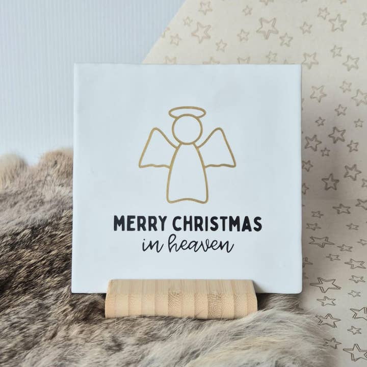 Tile | Merry Christmas in heaven | 13x13cm for wholesale by Labelgeluk