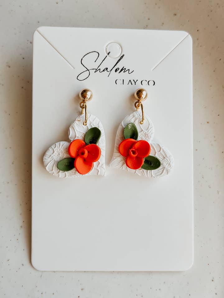 Heart and Roses Earrings I Valentines Earrings for wholesale by Shalom Clay Company