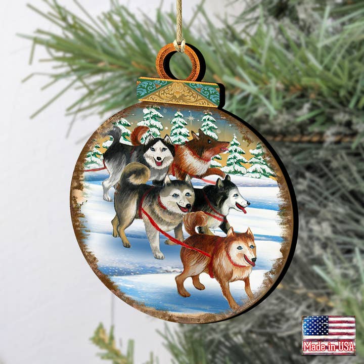 Designocracy - Wholesale Ornament - Huskies Ball Wood Ornaments G. DeBrekht Nature3