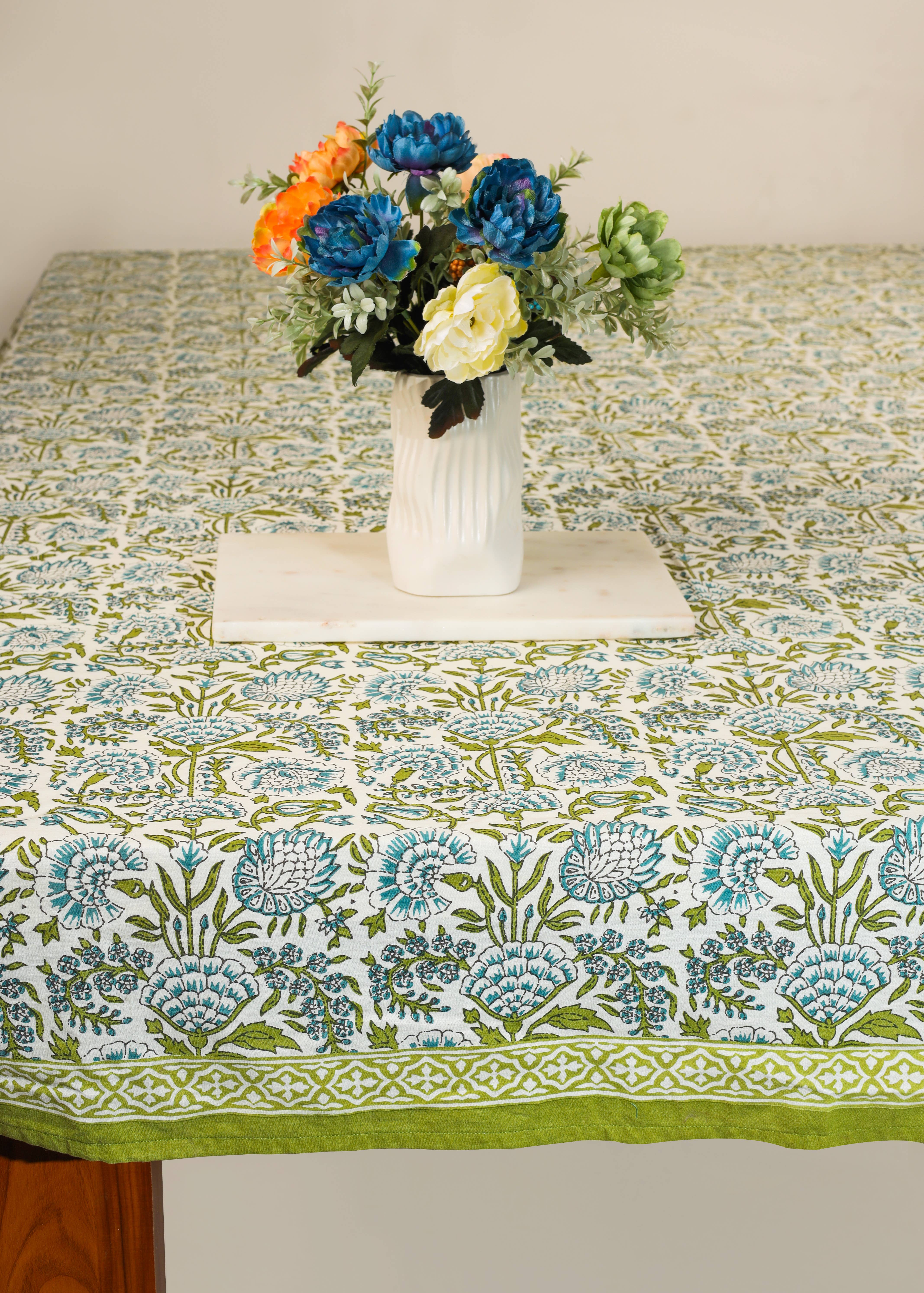 Tiramisu - Wholesale Tablecloth - Fresh Foliage Block Print Cotton Tablecloth1
