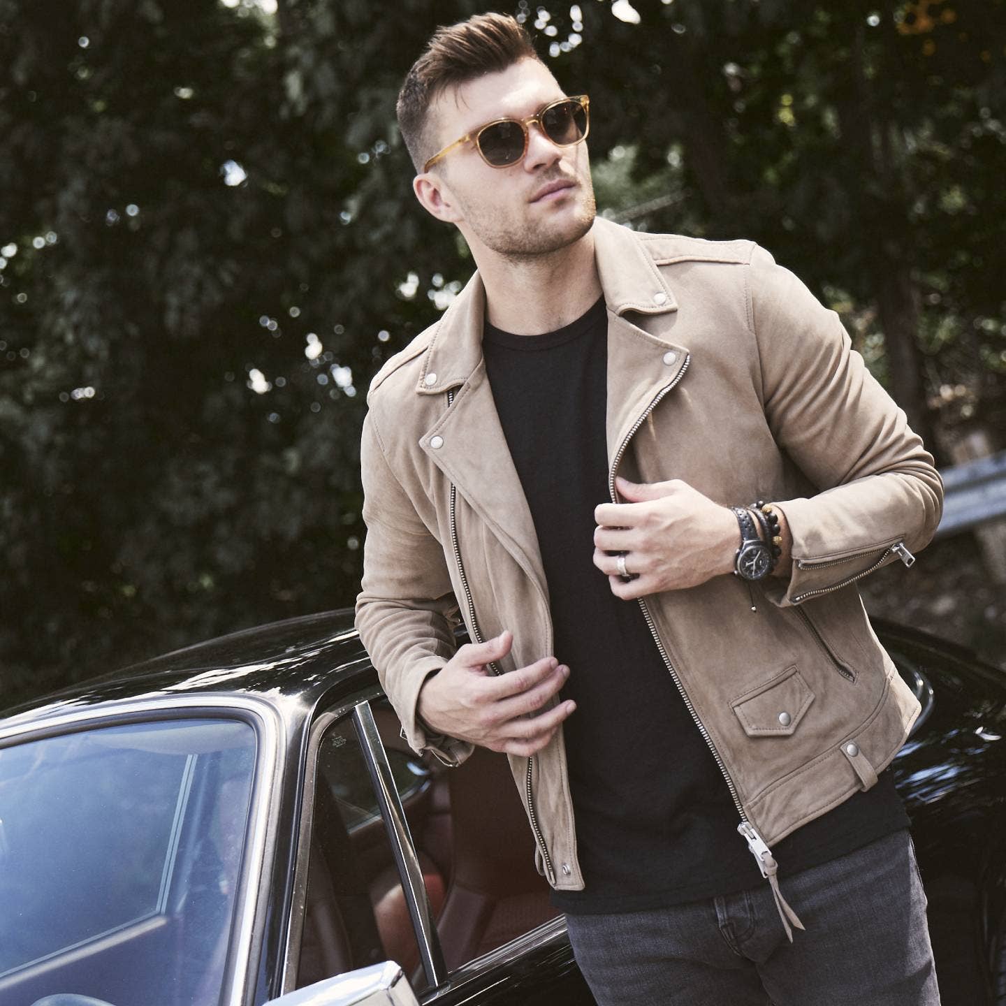 Bhoma - Mens Designer Jewelry - Wholesale Jewelry Set - Saturday Stack: CZ Bead Bracelet Paired with Leather Bracelet7