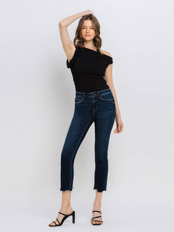 MID RISE CROP SLIM STRAIGHT JEANS T6143 for wholesale by VERVET by FLYING MONKEY
