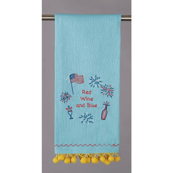 Toalha de cozinha vinho tinto e azul Pom Pom por atacado de Peking Handicraft