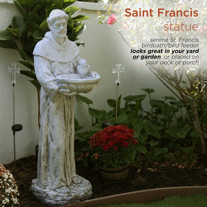 Alpine Corporation - Wholesale Outdoor Ornament/Decor - Alpine Corporation St. Francis Statue with Bird Feeder2