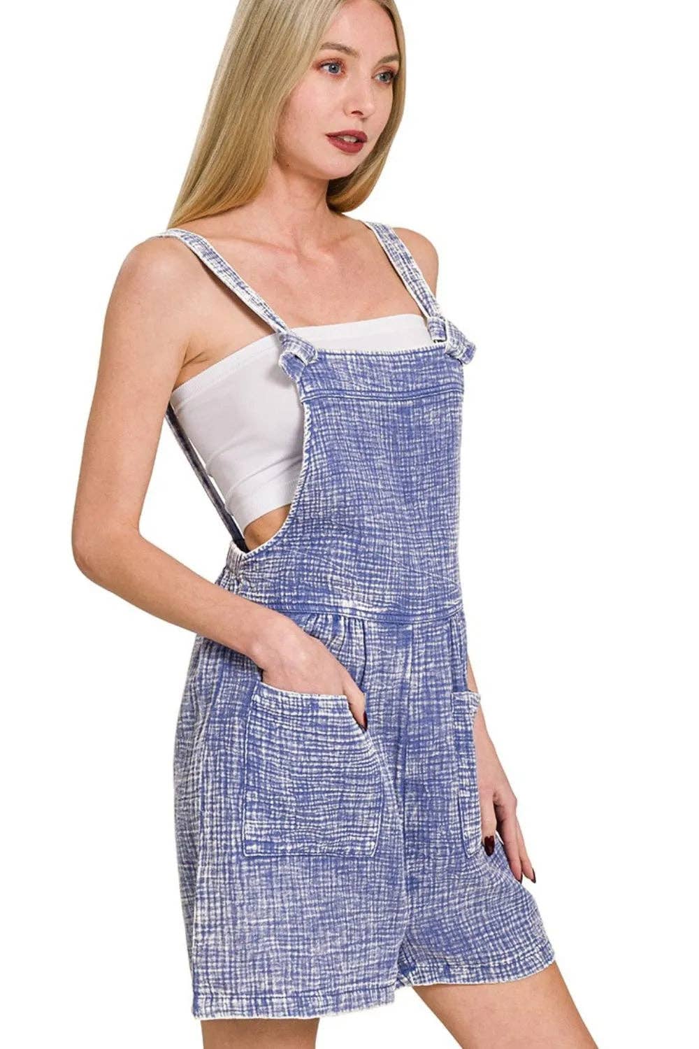 MARLIN Zenana Woven Double Gauze Acid Washed Romper for wholesale on Faire1