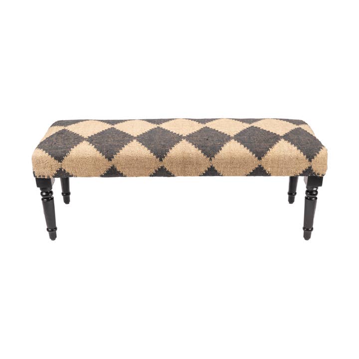 LR Home - Wholesale Bench - Farmhouse Boho Upholstered Bench – Jute & Wool with Wood Leg3