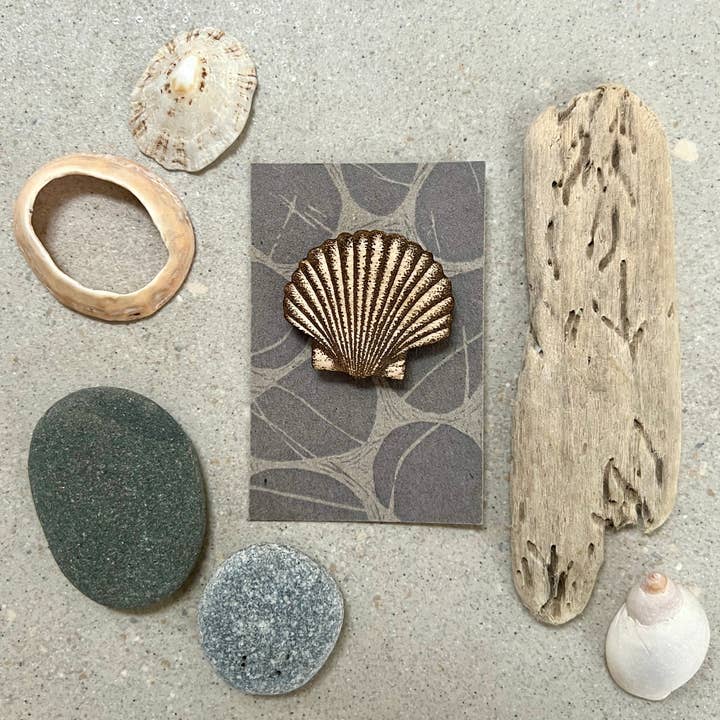 Shell etched wooden brooch for wholesale by Rock & Saltwater