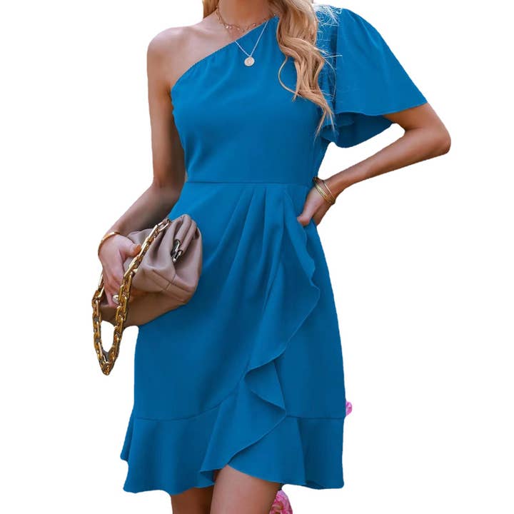 Lily Clothing - Wholesale Dress - Women's - Ruffled dress with sloping shoulders