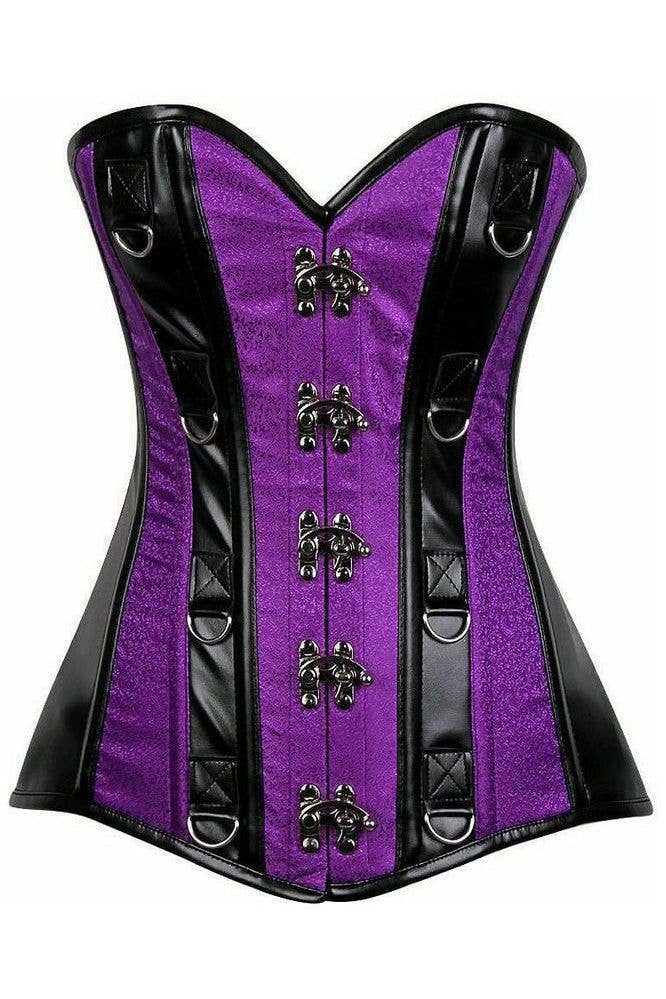 Daisy Corsets - Vente Corset – femme - Corset désossé en acier brocart violet et similicuir à tiroir supérieur0