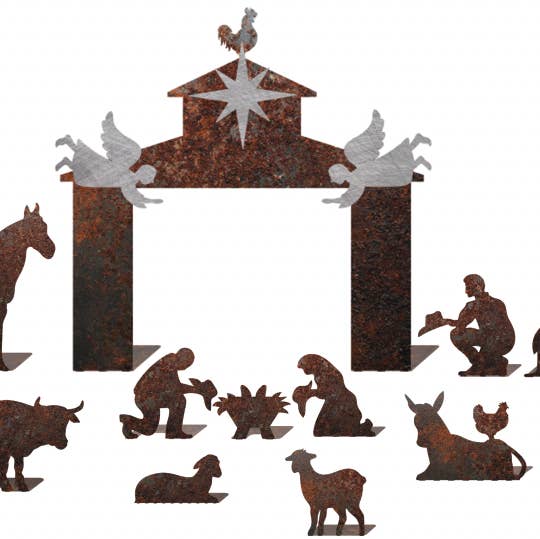 RUSTIC METAL WESTERN NATIVITY, CHRISTMAS for wholesale by Recherche Furnishings, Inc.