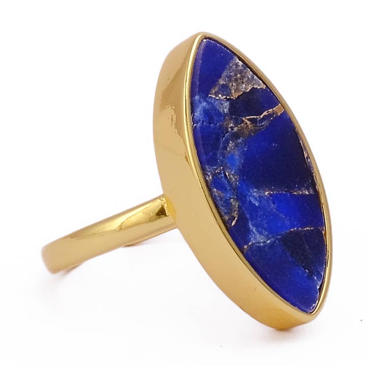 Sapphire Mohave Jade Handmade Gold-Plated Marquise Ring for wholesale by El Joyero