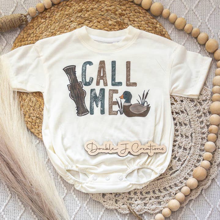 Call Me Bubble Romper, Duck Hunting Romper, CPSC Compliant for wholesale by Double J Creations LLC