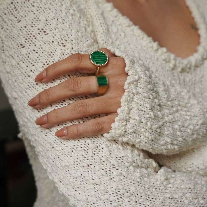 Bague Acier Inoxydable Plateforme Pierre Naturelle Strass pour la vente par Bijoux 7bis