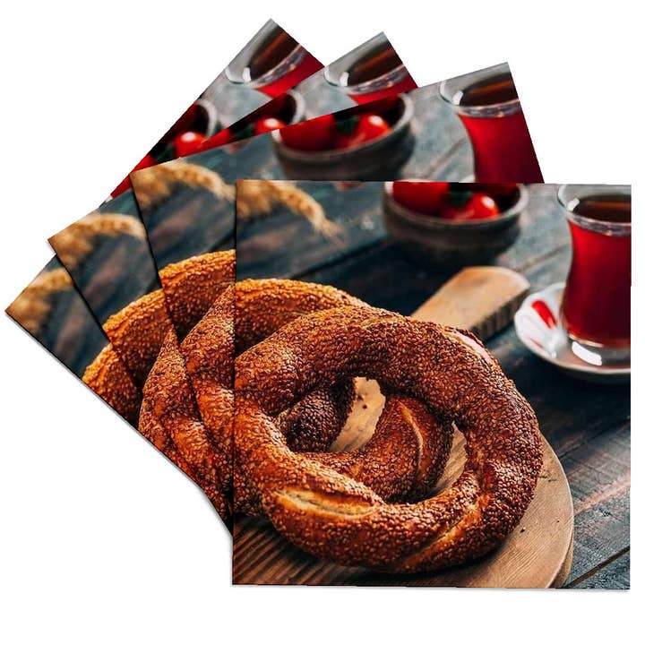 3dRose - Wholesale Coasters - 3dRose, A close up photograph of a Turkish simit bagel and fresh tea, Coaster