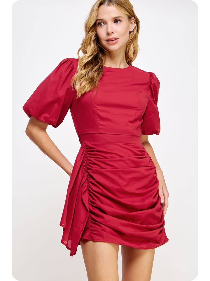 Strut & Bolt - Wholesale Dress - Women's - Ruched Short Puff Sleeve Voile Mini Dress17