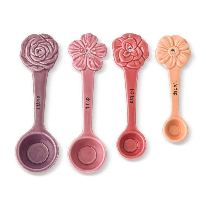 Core Home - Wholesale Measuring Spoon - 4pc Ceramic Figural Flower Measuring Spoons - Pink Multi0