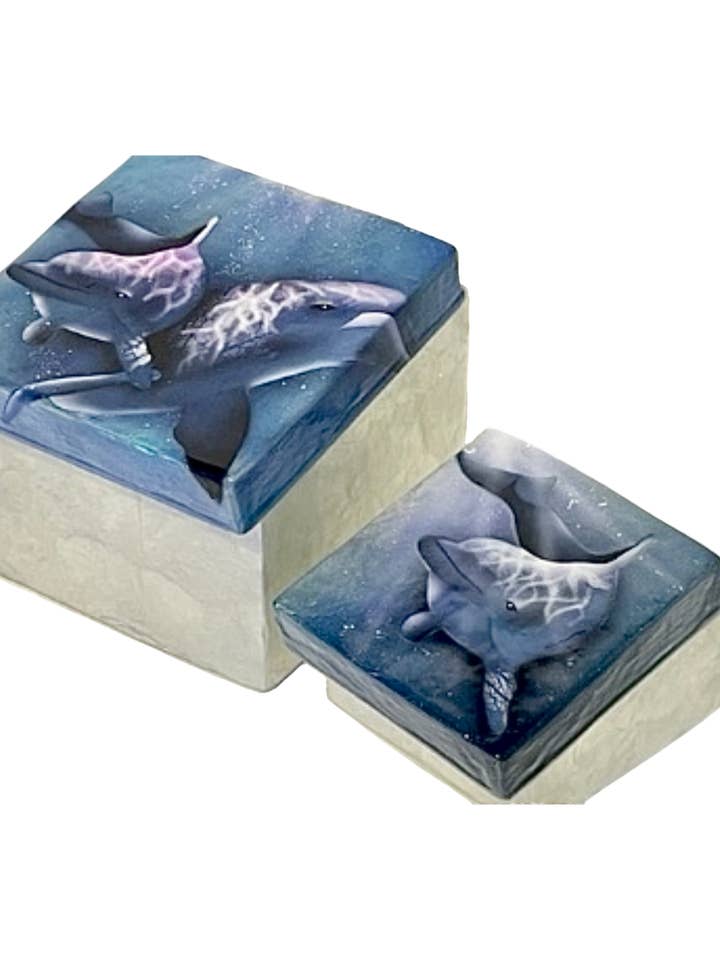 Capiz Shell Inlaid Dolphin Box Set of 2 for wholesale by Bamboo Source Tropical Decor