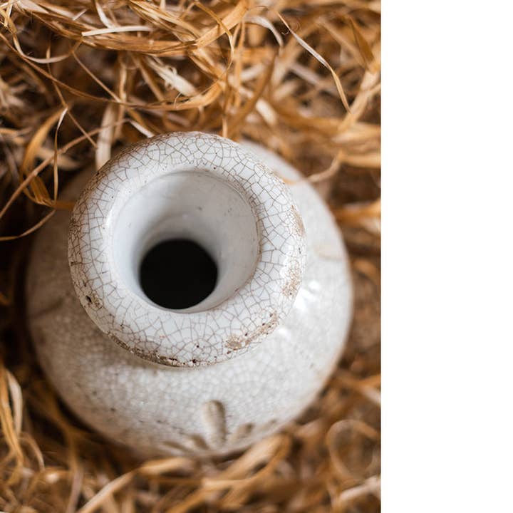 Rustic Reach - Wholesale Vase - Carved Floral Vase in White10