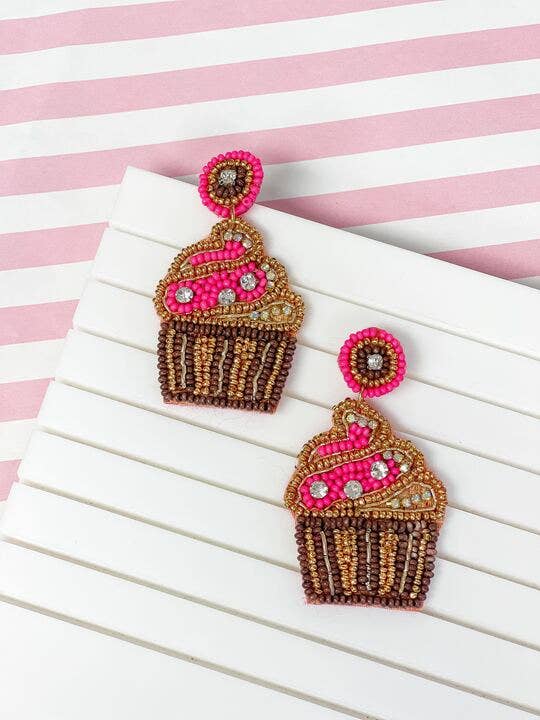 Prep Obsessed Wholesale - Wholesale Dangle Earrings - Glitzy Cupcake Beaded Dangle Earrings0