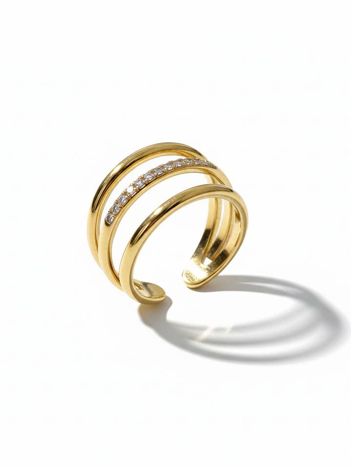 Juanita Stainless Steel Ring w Zirconium Stones for wholesale by Cassette Barcelona