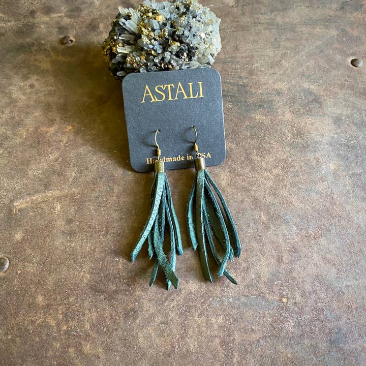 Mini Tassel Earrings - Hunter Green, Western Short Leather for wholesale on Faire3