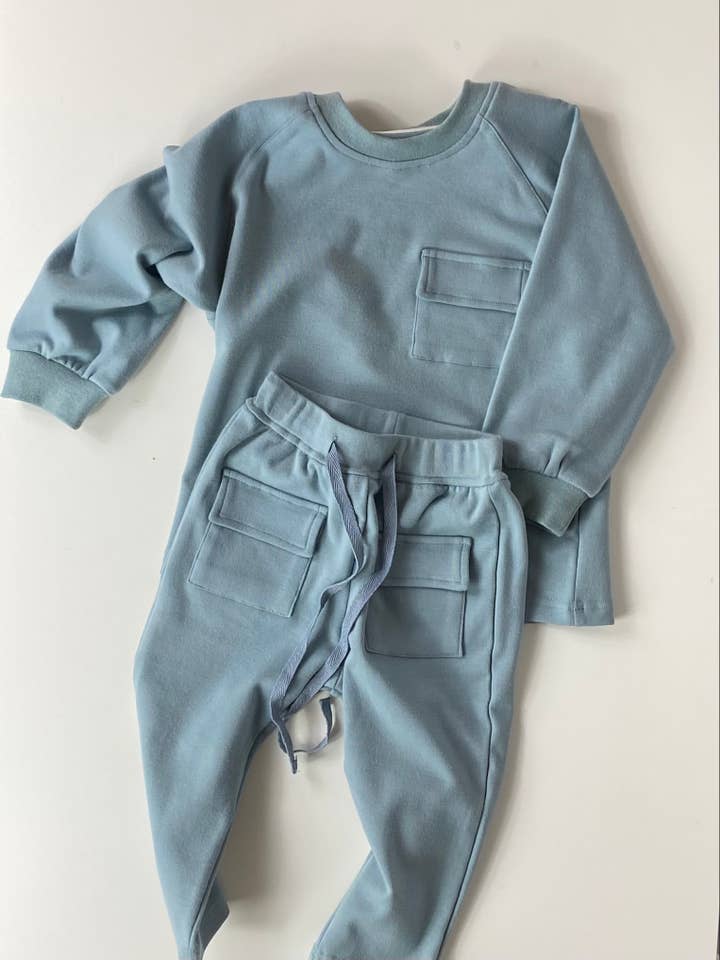 Raglan Playwear Set in Dusty Blue for wholesale on Faire2