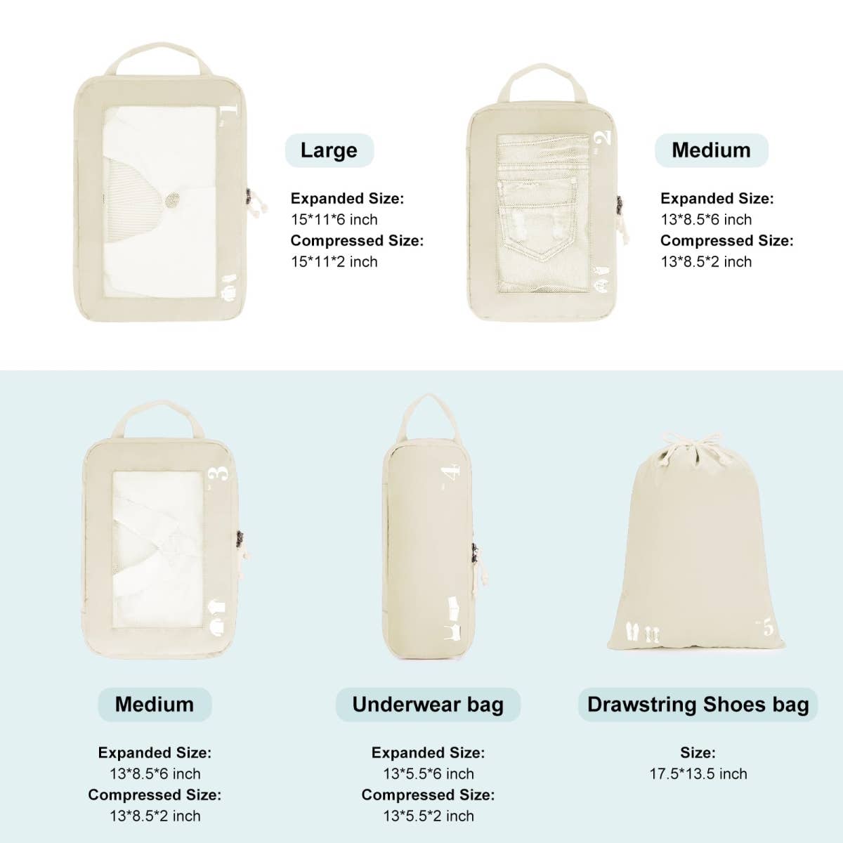 wandf - Wholesale Travel Set - 5 Set Compression Packing Cubes for Suitcases Organiser Bags1