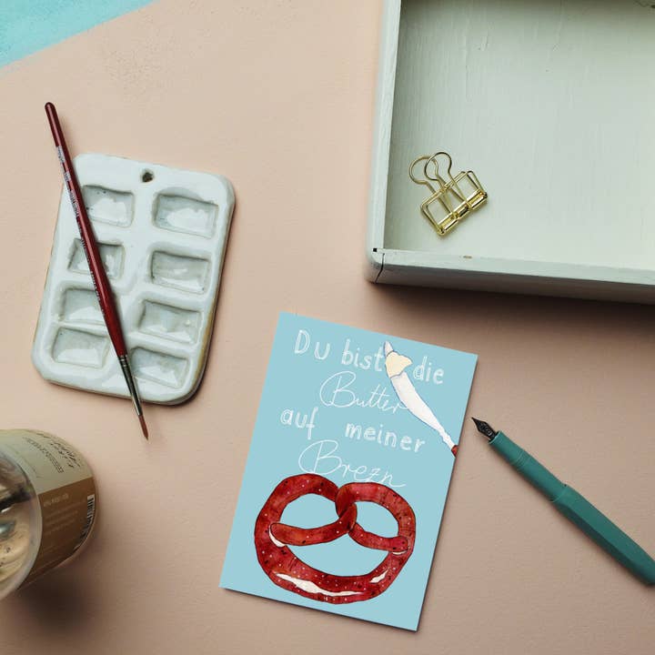 Postcard butter pretzel sky blue for wholesale by Wonder Of Today