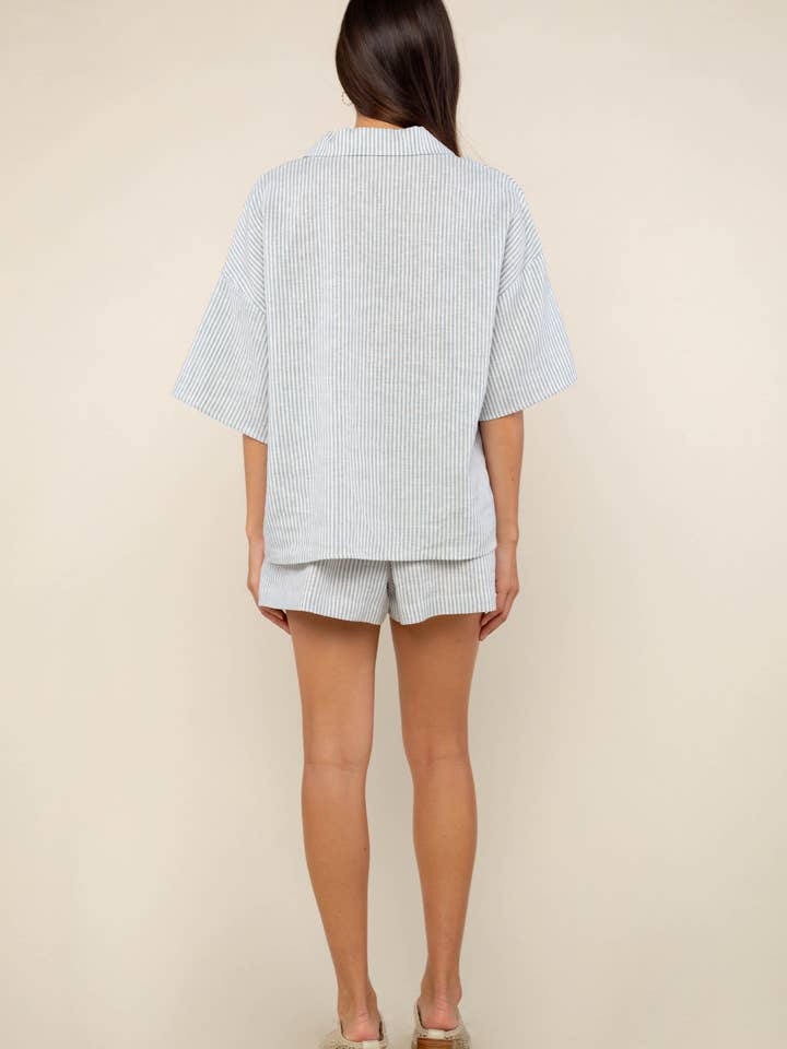 Blue White Kerry Stripe Shorts for wholesale on Faire