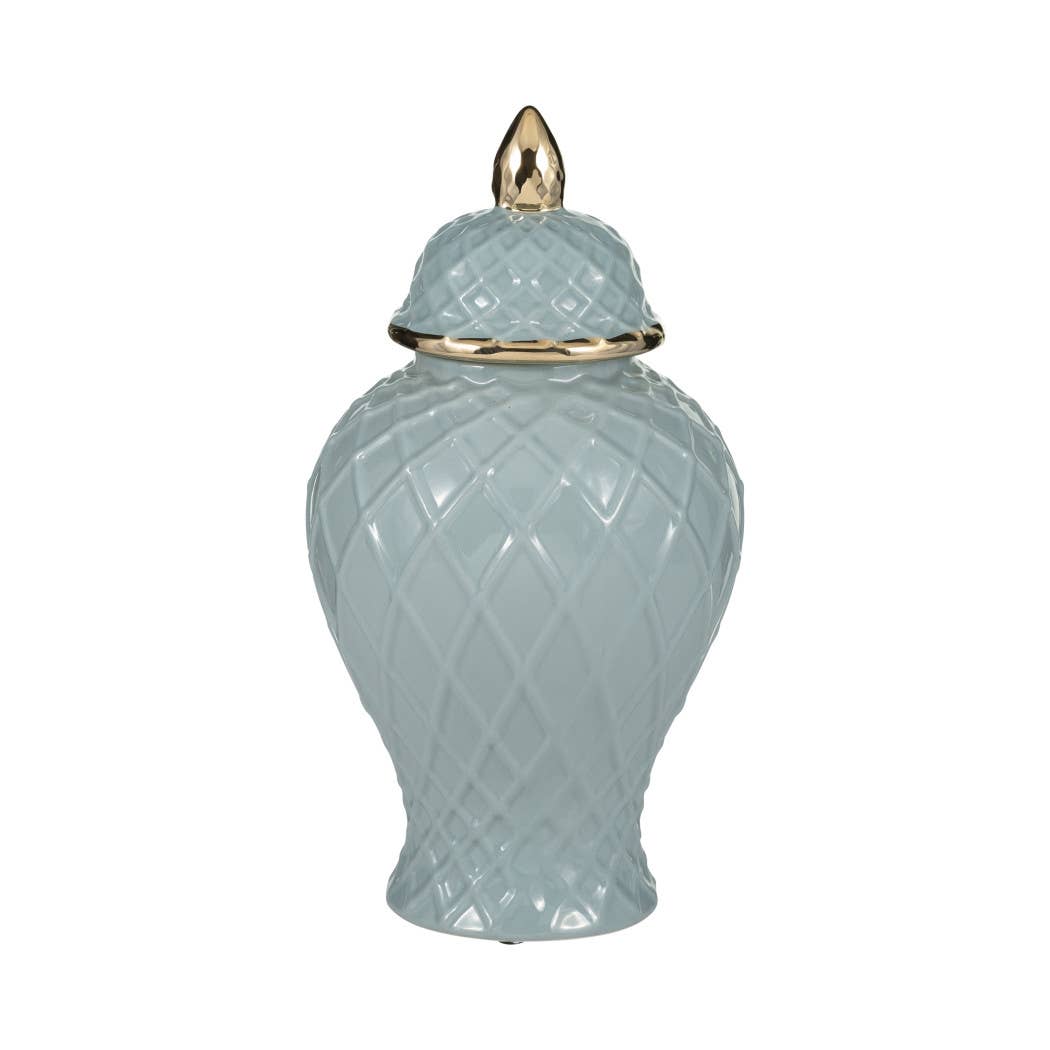Sagebrook Home - Wholesale Decorative Jar - Ceramic Rope Temple Lidded Decorative Jar - Blue, 14 in.6