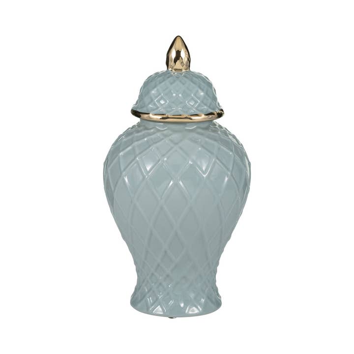 Sagebrook Home - Wholesale Decorative Jar - Ceramic Rope Temple Lidded Decorative Jar - Blue, 14 in.6