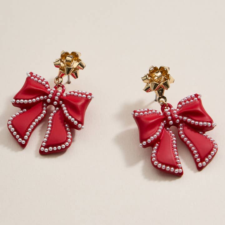 Frem - Wholesale Dangle Earrings - Christmas Bow Enamel Dangling Earrings