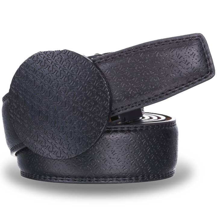 Deep Charcoal Round Foulard Designer Ratchet Belt for wholesale on Faire2