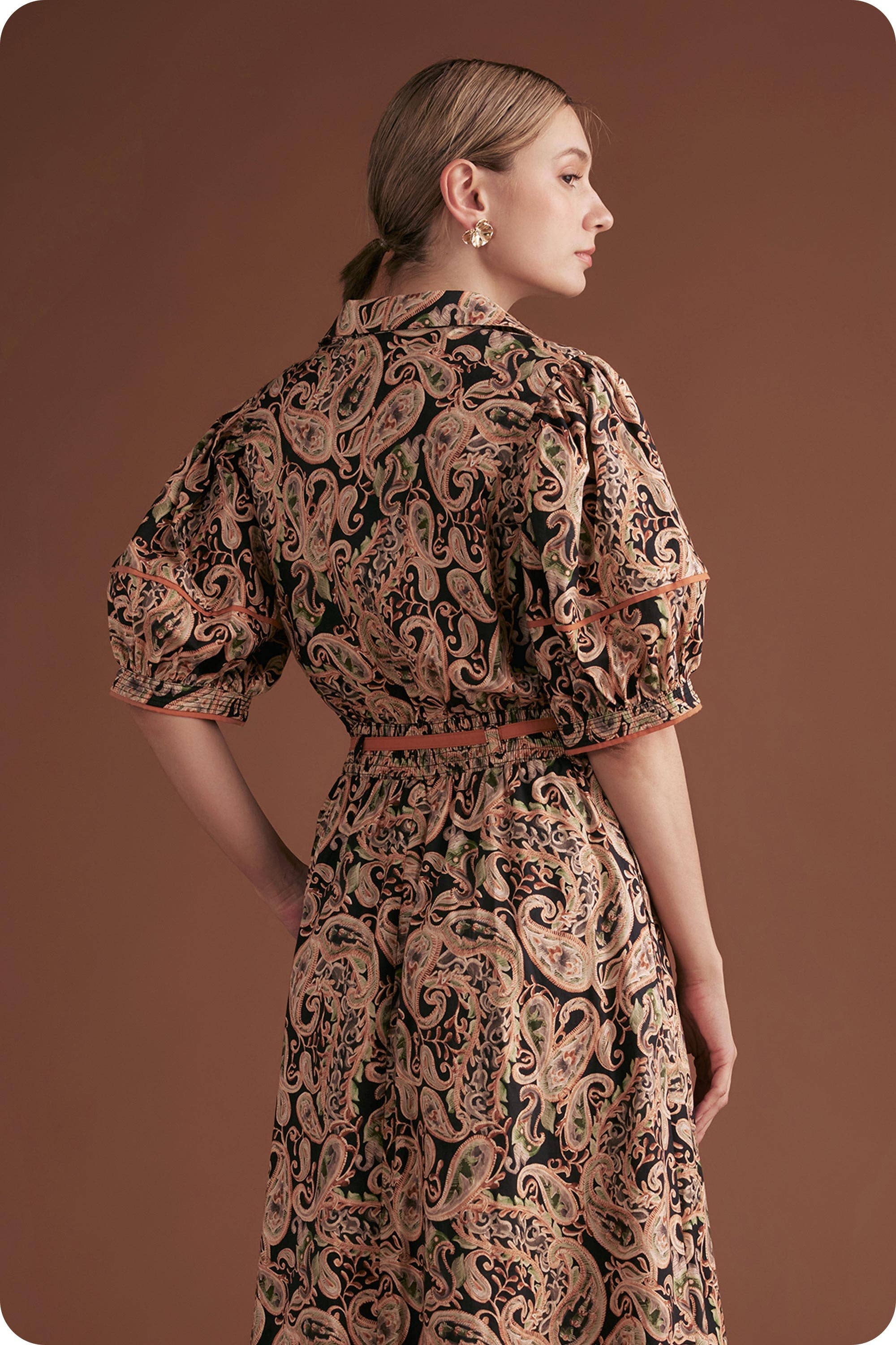 Black Multi Posh Paisley Printed Contrast Binding Top for wholesale on Faire13