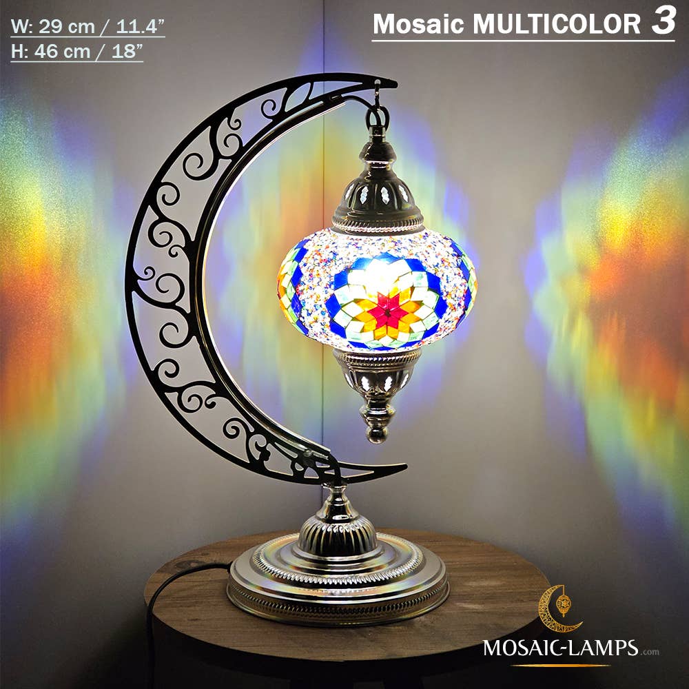 Mosaic Lamps - Vendita all'ingrosso Lampada da scrivania/d'accento - Lampada da scrivania Turkish Moon in argento, luci ad arco marocchine, Murano C41