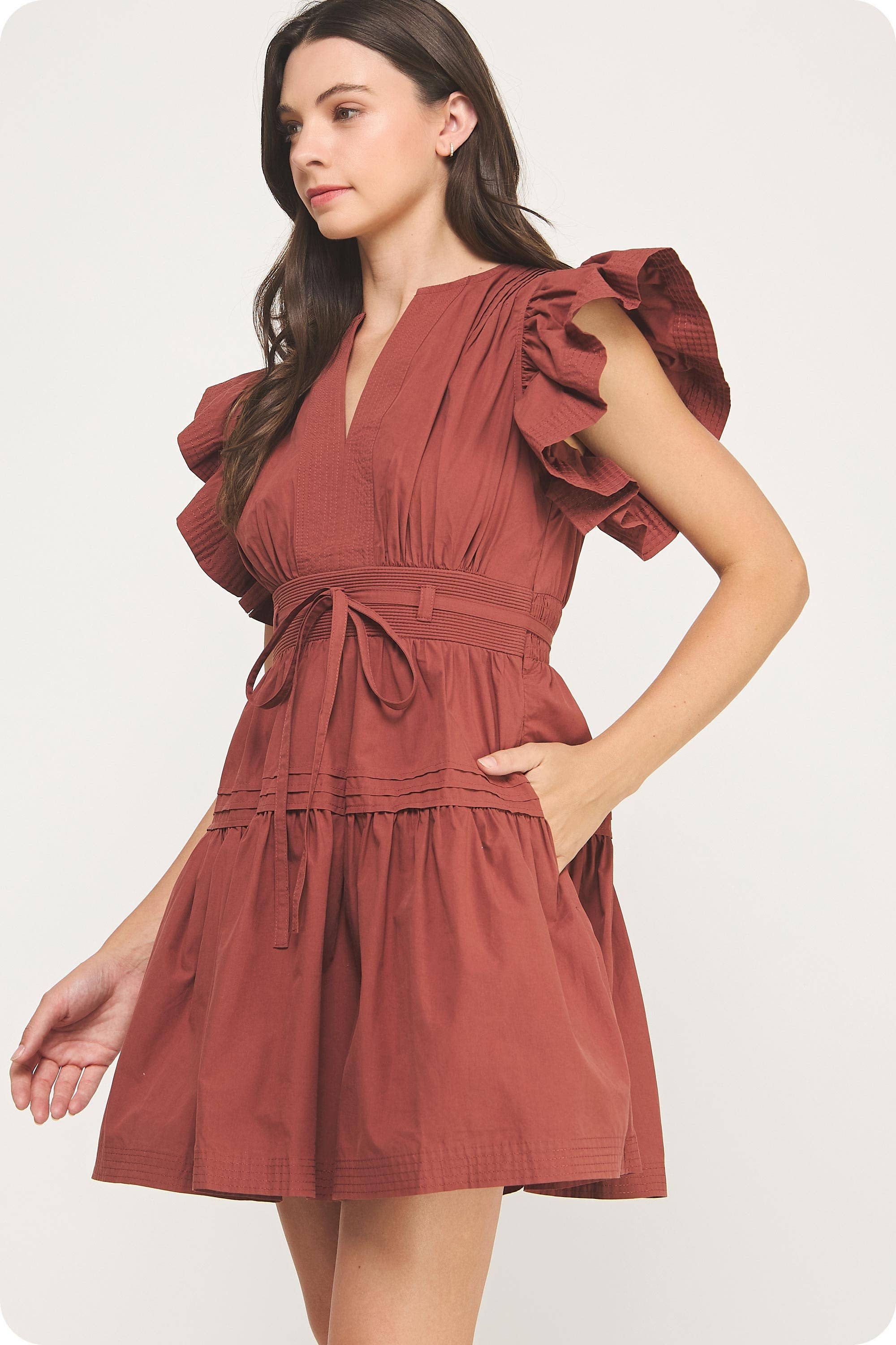 Strut & Bolt - Wholesale Dress - Women's - Flutter Sleeve Poplin Mini Dress34