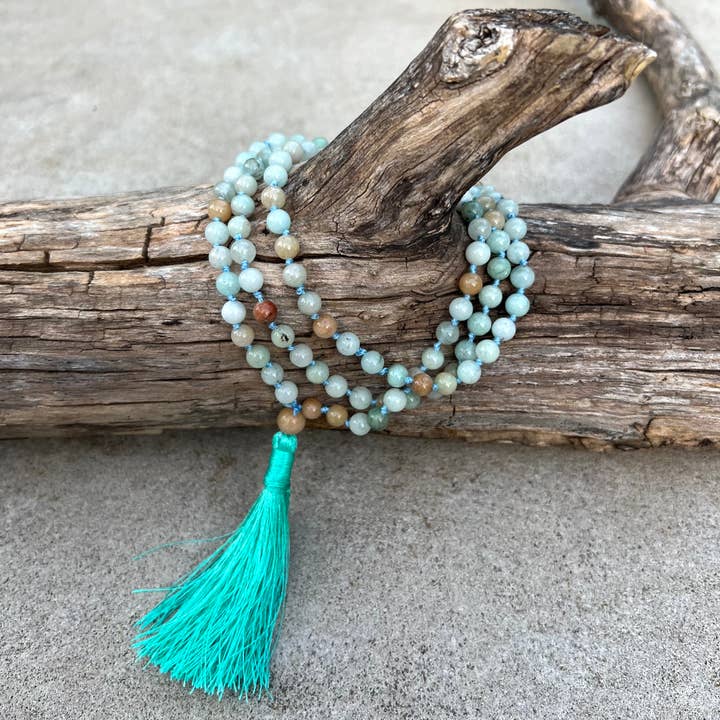 Lungta Imports – Colar de contas de oração por atacado – Mala com nós à mão Amazonita Natural Amazonita, Terço 108 Miçangas5