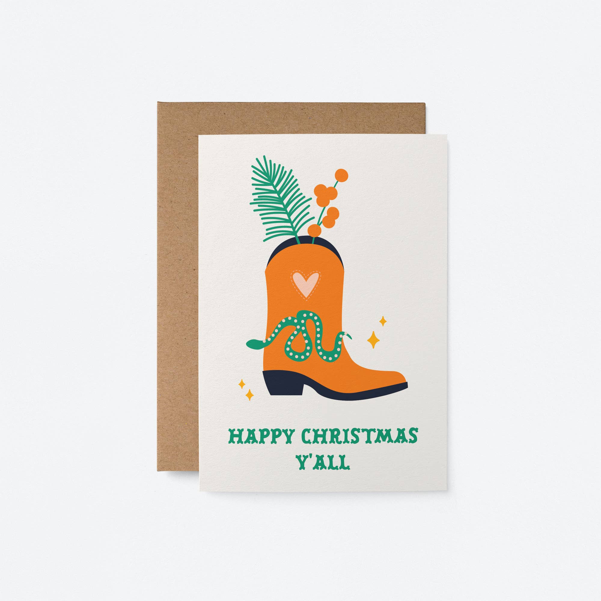 Merry Christmas Y'all Letterpress Christmas Cards Printed on White