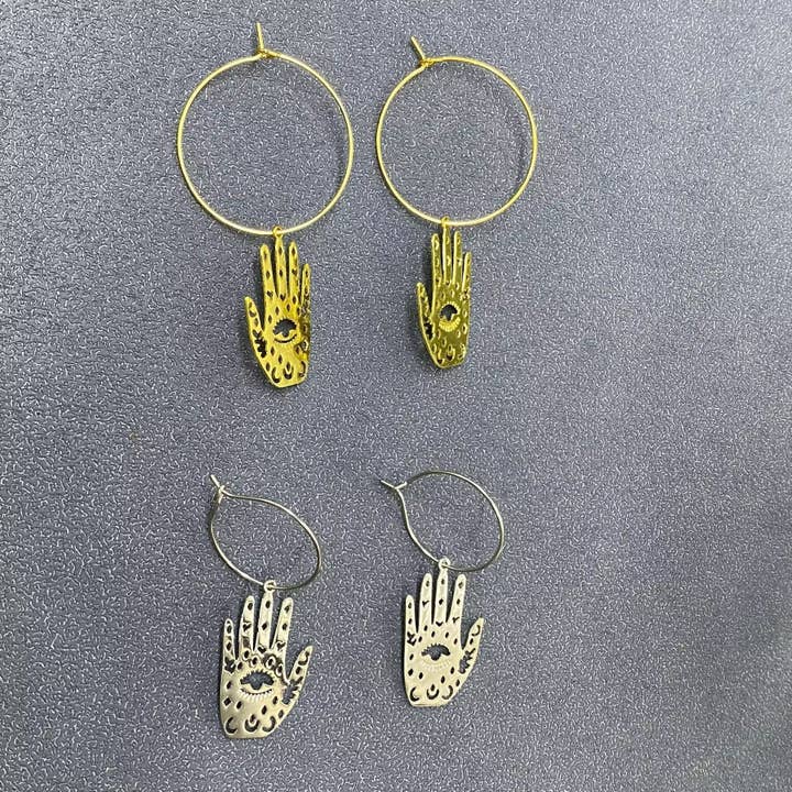 Mio Queena - Wholesale Hoop earrings - Hamsa Hand Of Fatima Charm Hoop Earrings3