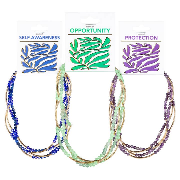 GEM STONE WITH GOLD ACCENT NECKLACE/ WRAP BRACELET for wholesale by Benjamin International