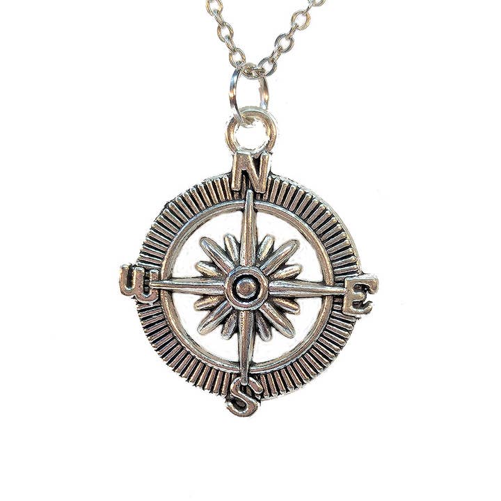Collar de plata envejecida Nautical Compass para venta al por mayor de Stylish Jewelry Supply