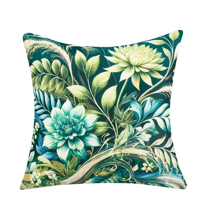 Water & Stain Resistant Floral Outdoor Cushion Cover 45x45cm Garden Décor - Design 3 (Green) for wholesale by RKAAS HOME