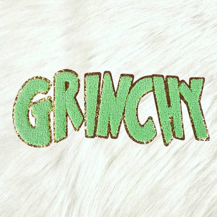 Scratch Decor - Wholesale Patch - Grinchy Word Chenille Gold Glitter Iron-on Patch